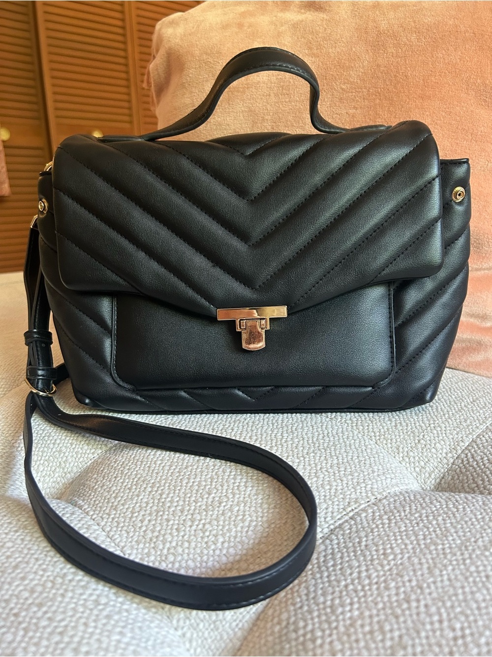 a new day Black Quilted Top-Handle Shoulder Bag with Gold Hardware